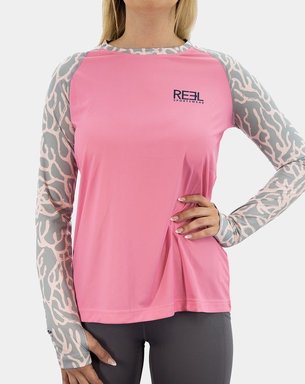 Womens Performance Long sleeve Pink Camo Fishing Shirt