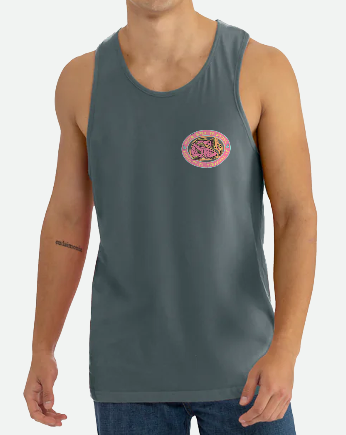 Reel Sportswear Reel it til you feel it mens fishing tank top, sleeveless tee, fishing tanks