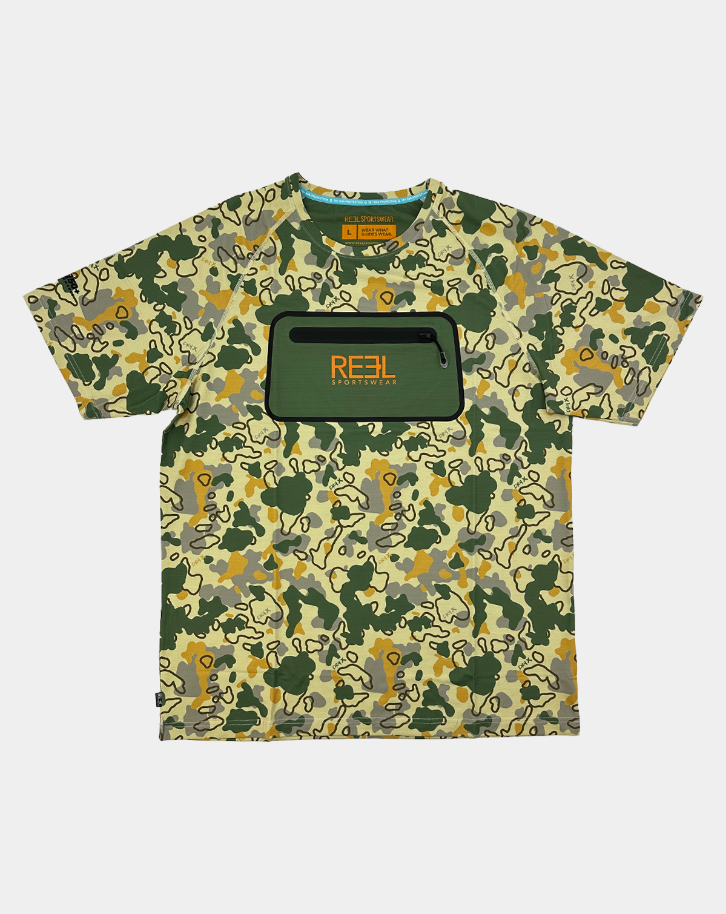 Wingshot Pro+ Performance Shirt - Dove Hunting Apparel - Fowl Camo Style - Wetland Camo Design - Peak Performance Gear - Short Sleeve Hunting Shirt - Welded Coretech™ Pocket - Super Stretch Fabric - Outdoor Hunting Attire - Reel Sportswear