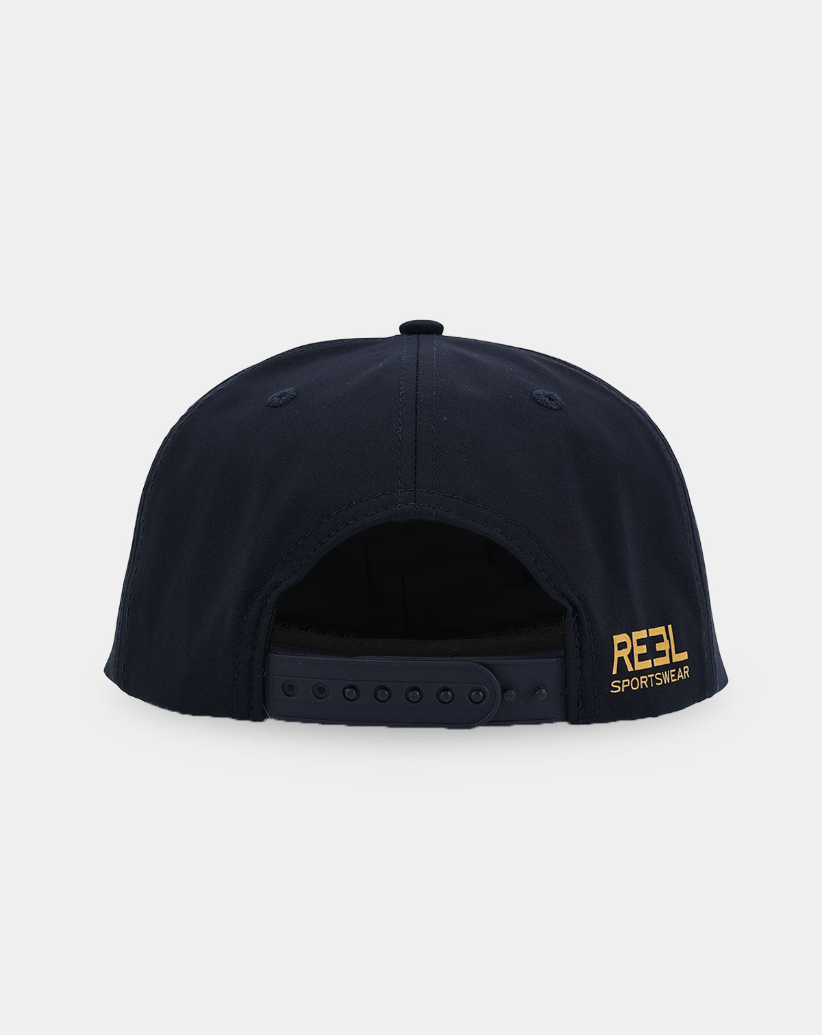 Reel Sportswear El Capitan Navy Performance Snapback — back view showing navy nylon panels and adjustable snapback closure with gold RS Sportswear branding