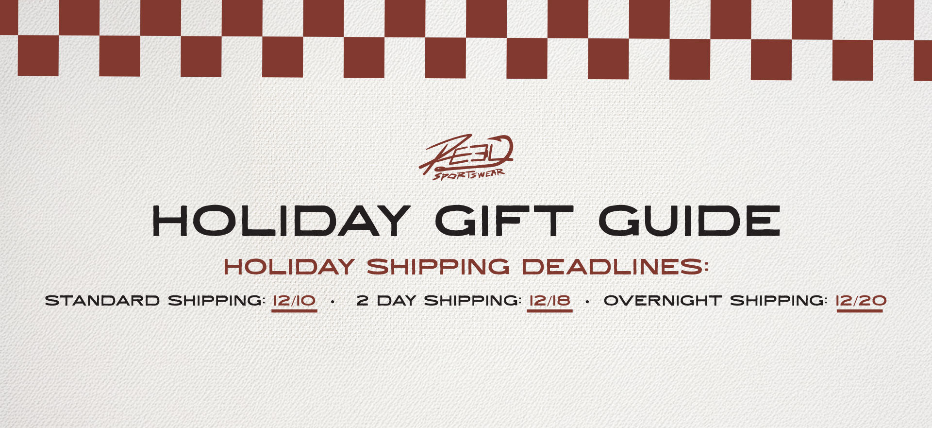 Holiday gift guide with shipping deadlines on a white background