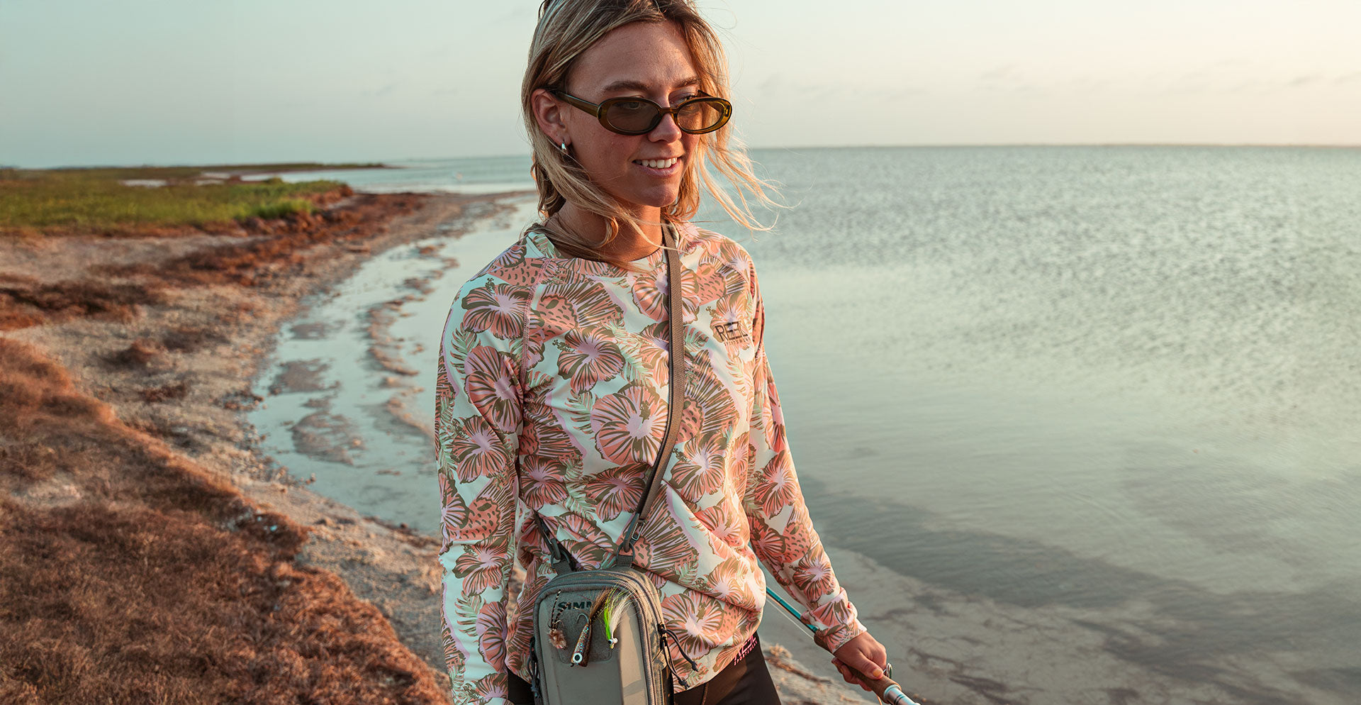 Kinsey Women's LS Fishing Shirt, Top by Reel Sportswear, fishing on the bay