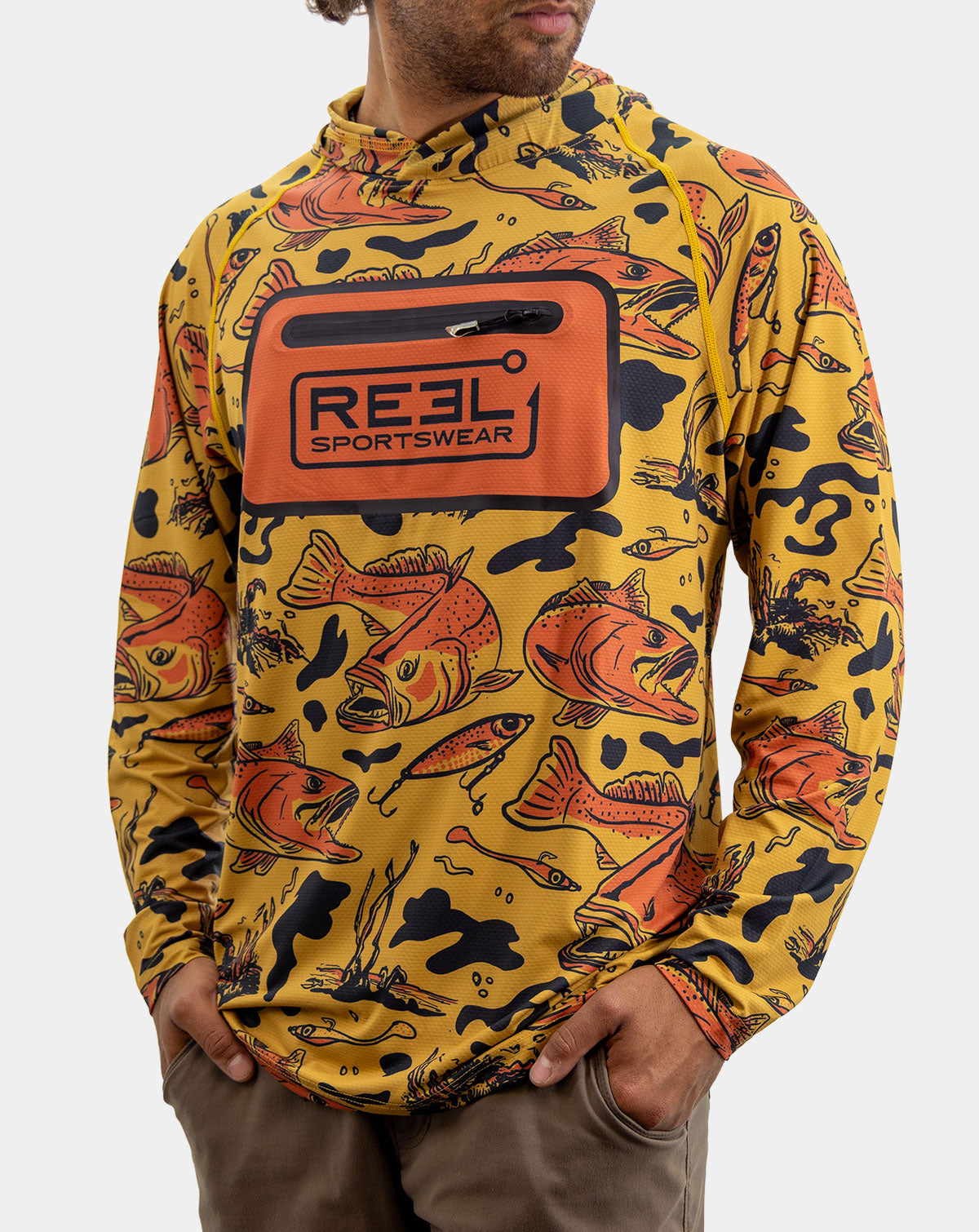 Men's speckled sea trout pattern performance fishing hoody with terminal pocket