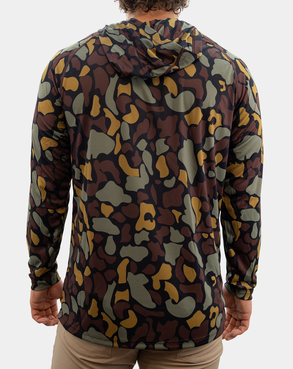 Camouflage mens fishing hoody, sun shirt, upf 50, reel sportswear