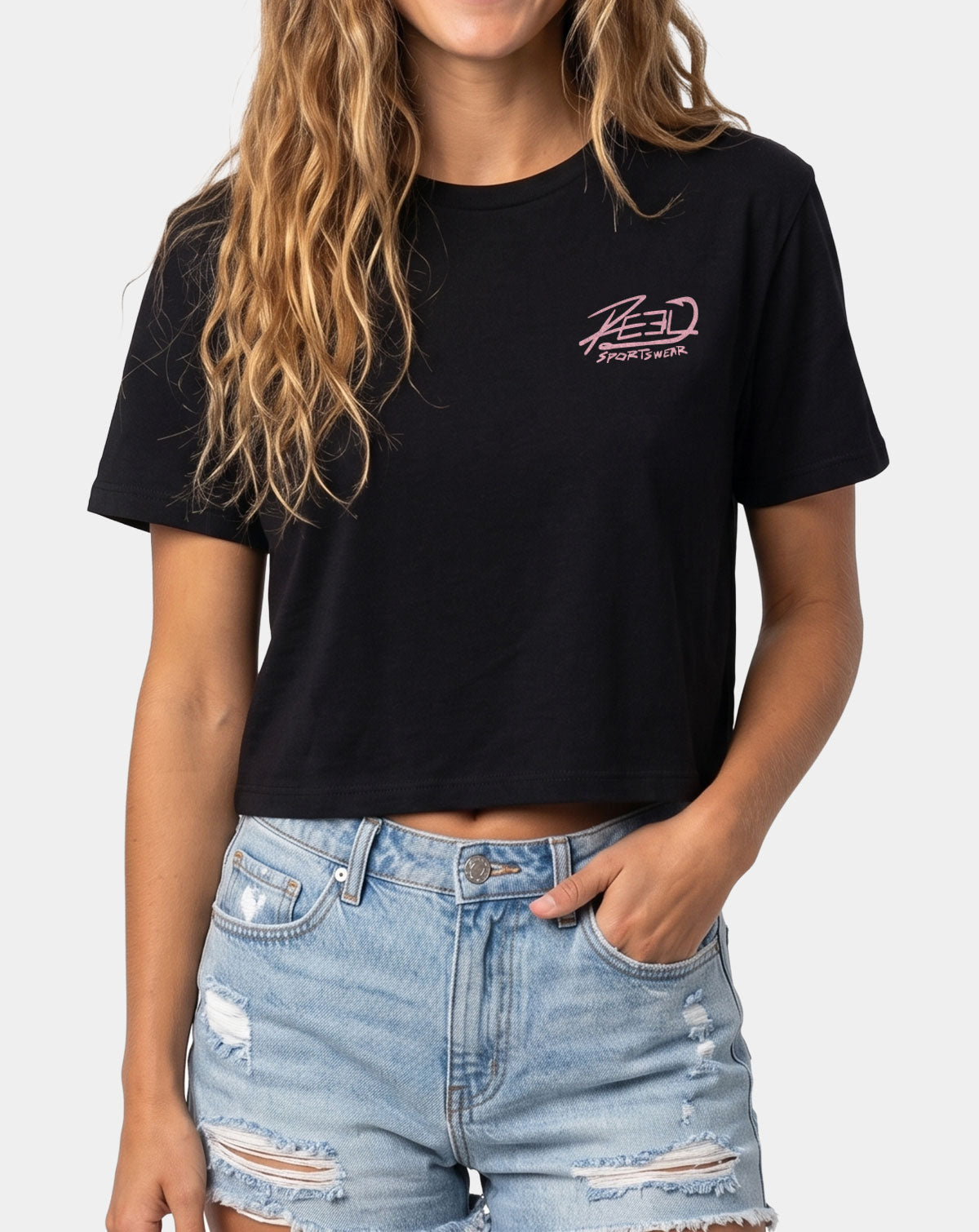 Women's Black Miami Vice Cropped Tee - Reel Sportswear