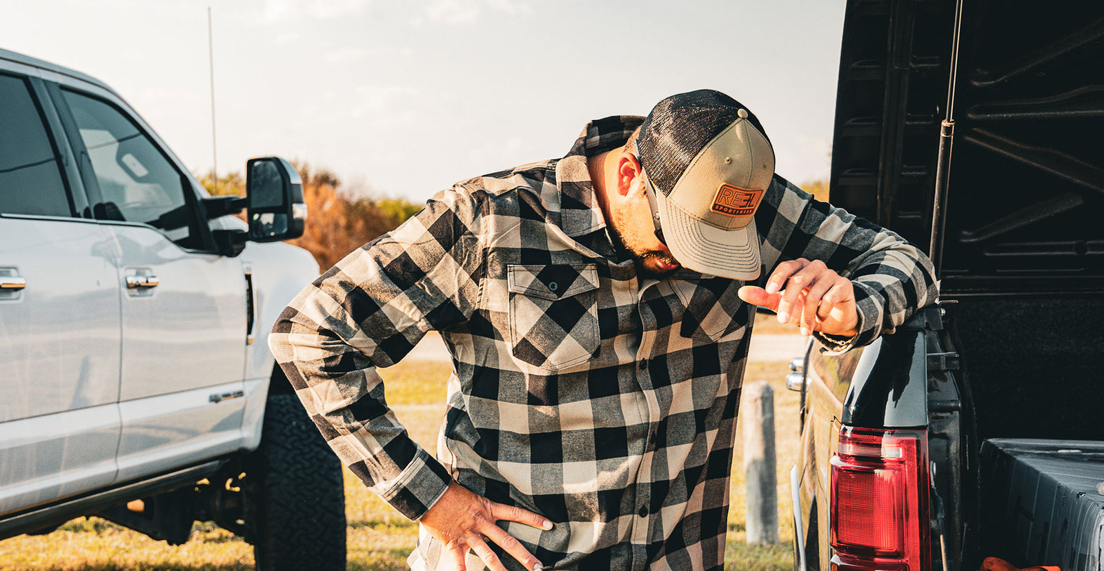 New Age Leather Patch Fishing Trucker Cap - Reel Sportswear Headwear