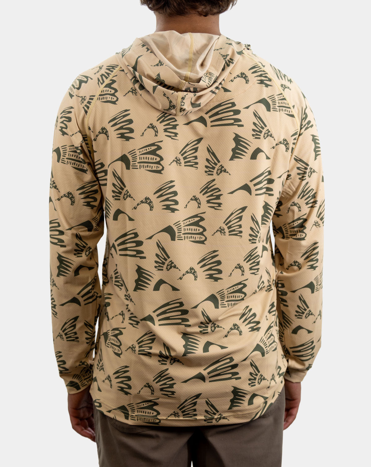 Back view men's lightweight fishing hoody with hood