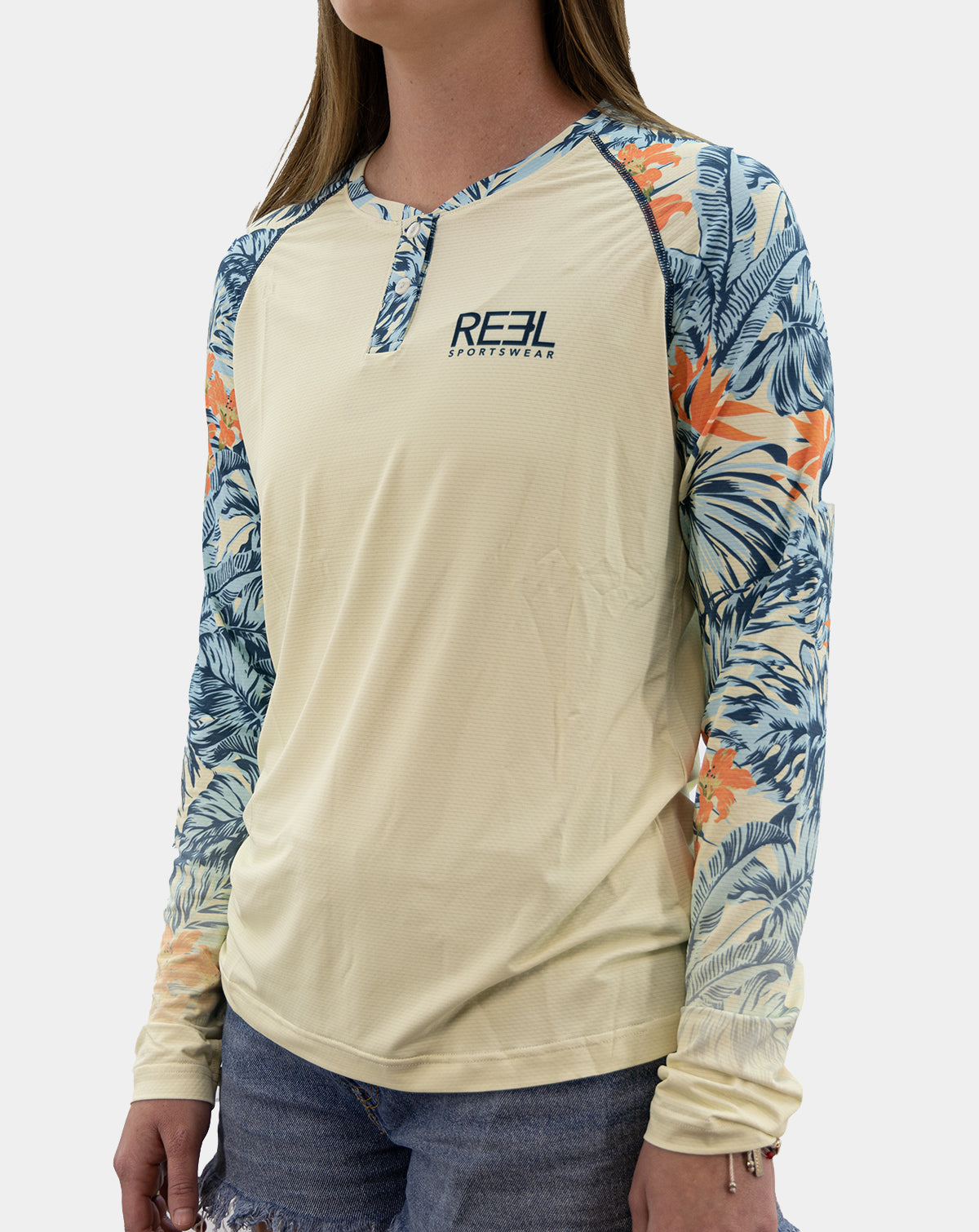 Erin Pro+ Henley - Girl wearing the erin longsleeve fishing shirt