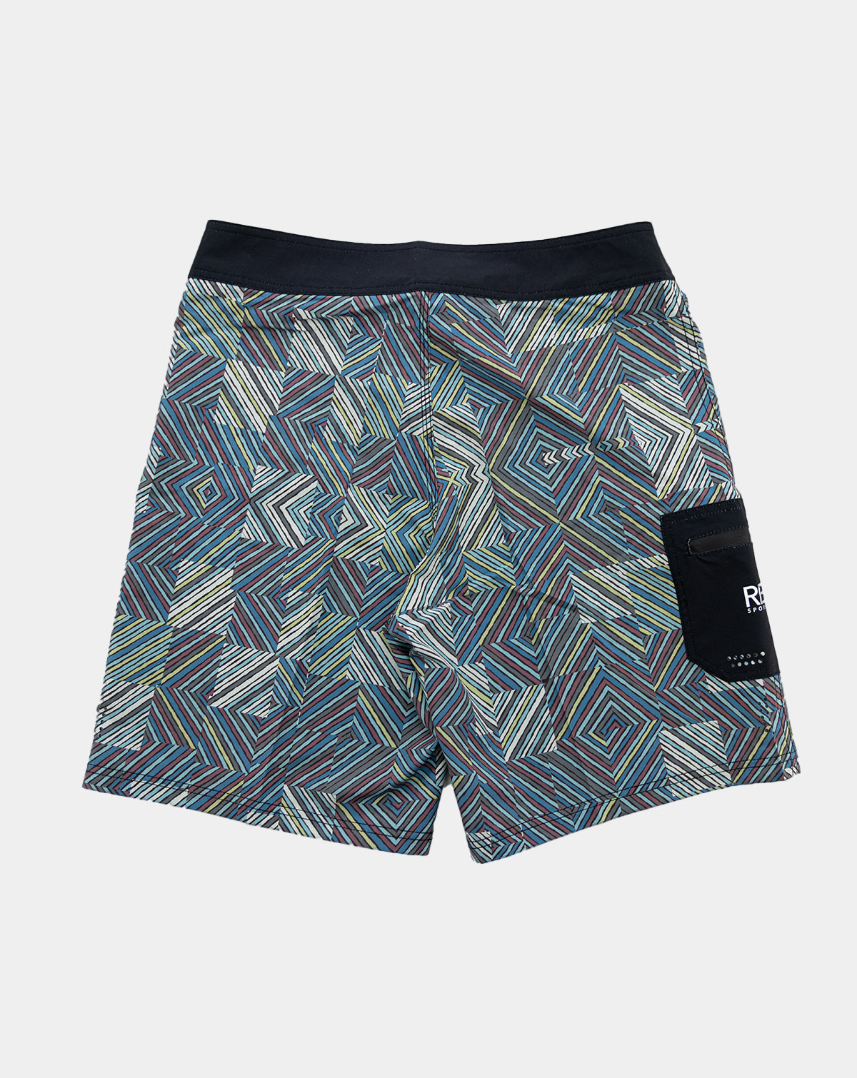 Multi-colored and black Lunkerbunker boardshorts for men with a stylish design, featuring UPF30+ 4-way stretch fabric, quick-dry technology, anti-microbial properties, fixed waist, double bonded butt seam for added strength, side zipper pocket, laser cut holes, 21" outseam and side patch pockets for ultimate fishing performance.